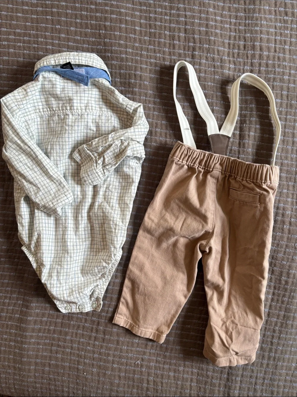 Carter's Just One You Baby 6M 3-Piece Plaid Bodysuit Pants Suspenders Bow Tie